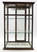 Victorian mahogany glazed shops counter display case, with later painted 'Cadburys',