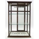 Victorian mahogany glazed shops counter display case, with later painted 'Cadburys',