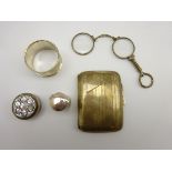 Silver engine turned cigarette case, silver napkin ring, silver pendant box,