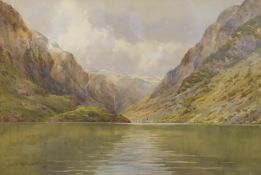 Frederick R Fitzgerald (British 1897-1938): Norwegian Fjord, watercolour signed 37.