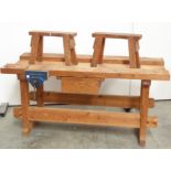 20th century pine carpenters workbench, slatted central well,
