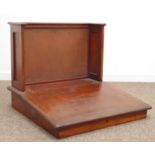 Late Victorian mahogany clerks desk, raised enclosed top, hinged slope lid enclosing compartment,