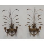 Pair 19th century gilt wood two branch wall lights,