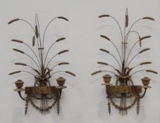 Pair 19th century gilt wood two branch wall lights,