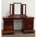 Willis Gambier - hardwood dressing table fitted with seven drawers and triple mirror back, W149cm,