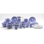 Nine Spode Italian pattern breakfast cups and saucers, butter dish and cover, toast rack, milk jug,