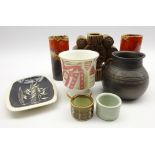 Quantity of studio pottery including Bernard Rooke abstract wheel vase H15cm,