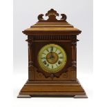 Late 19th century walnut cased mantel clock, twin train Ansonia eight say movement striking on coil,