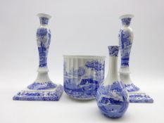 Pair of Spode Italian pattern candlesticks H33cm,