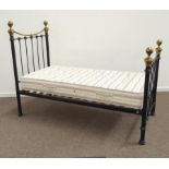 Victorian style black and brass finish 3' single bedstead with mattress