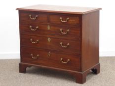 Georgian mahogany chest, moulded rectangular top, two short and three long oak lined drawers,