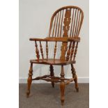 19th century high back Windsor armchair, stick and pierced splat back,