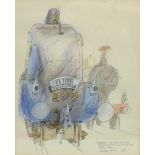 Bruce Rowling (British contemporary): 'Mallard 737', pencil and watercolour signed and inscribed,