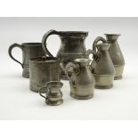 Three 19th Century haystack pewter measures pint, half-pint, and noggin,