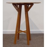 Contemporary polished pine table/plant stand on out splayed construction base (50cm x 50cm, H83cm),