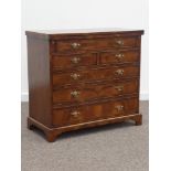 George II style walnut bachelors chest, figured and feather banded fold over top, five long drawers,