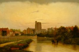W J Poole (British 1844-1946): A View of All Saints Church Down the River Medway, Maidstone,