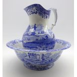 Spode Italian pattern blue and white ewer and basin H31cm
