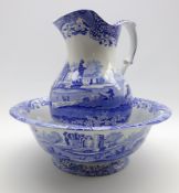 Spode Italian pattern blue and white ewer and basin H31cm