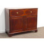 George III mahogany secretaire chest, moulded rectangular top with satinwood band,