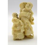 19th Century Chinese carved ivory netsuke with 3 figures and a monkey H5cm,