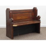Victorian pine panelled back church pew bench,
