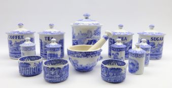 Four Spode Italian pattern named storage jars and covers H15cm,