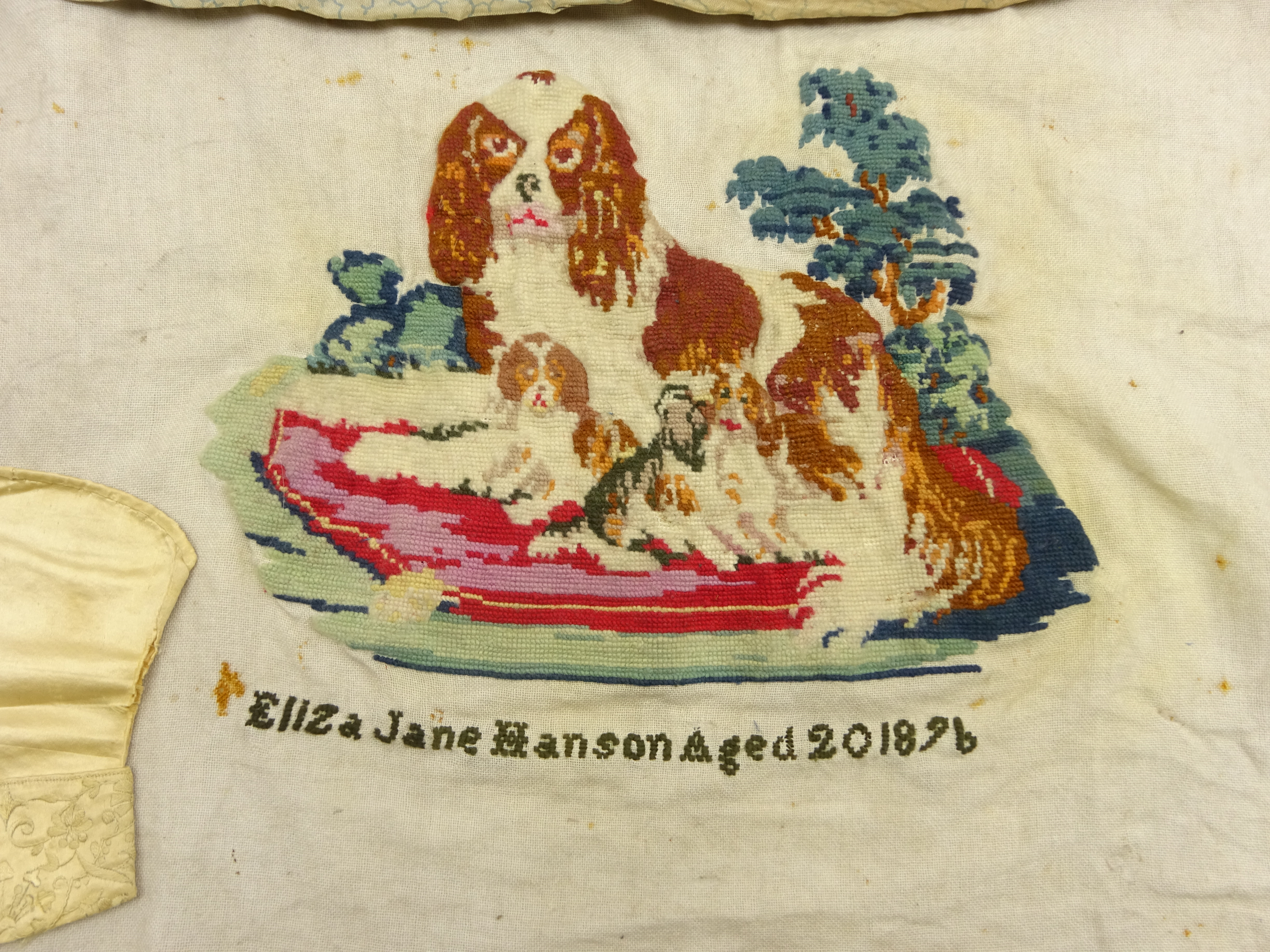 Late Victorian Sampler depicting a group of Spaniels by Eliza Jane Hanson Aged 20, 1896, - Image 2 of 3