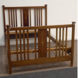 Edwardian inlaid mahogany 4' 6'' double bedstead with metal sprung base