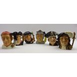 Six Royal Doulton Character jugs: Bootmaker, Night Watchman,Scaramouche, Athos,