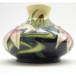 Moorcroft vase of squat circular form in the 'Lilies of the Field' pattern by Rachel Bishop H10cm