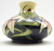 Moorcroft vase of squat circular form in the 'Lilies of the Field' pattern by Rachel Bishop H10cm