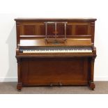Early 20th century mahogany upright piano, iron framed with wooden soundboard and overstrung, by 'A.