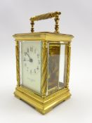 Mappin & Webb - 20th century brass carriage clock time-piece, enamel Arabic dial with gilt detail,