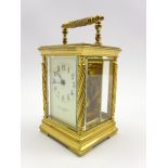 Mappin & Webb - 20th century brass carriage clock time-piece, enamel Arabic dial with gilt detail,