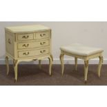 Vintage cream and gilt chest, two short and two long drawers (W59cm, H74cm, D44cm),