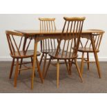 Pair Ercol elm and beech stick back 'Windsor' dining chairs, pair ercol style armchairs,