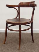 Early 20th century tub shaped beach bentwood elbow chair,