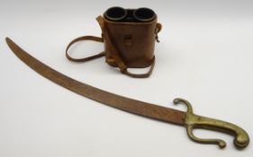 Sailors scimitar with curved blade and brass hilt L80cm and a pair of binoculars with folding eye