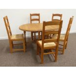 Solid pine drop leaf dining table, gate-leg action base, turned supports (91cm x 131cm, H74cm),