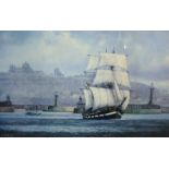 After Jack Rigg (British 1927-): Sailing Barque Marques Leaving Whitby Harbour,