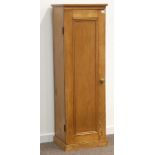 19th century pine narrow cupboard, panelled door enclosing three shelves, W46cm, H143cm,