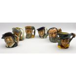 Six Royal Doulton Character jugs: Robinson Crusoe, Pied Piper, Don Quixote, Sancho Panca,