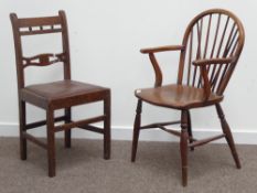 19th century elm and beech Windsor armchair, stick and hoop back,