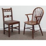 19th century elm and beech Windsor armchair, stick and hoop back,