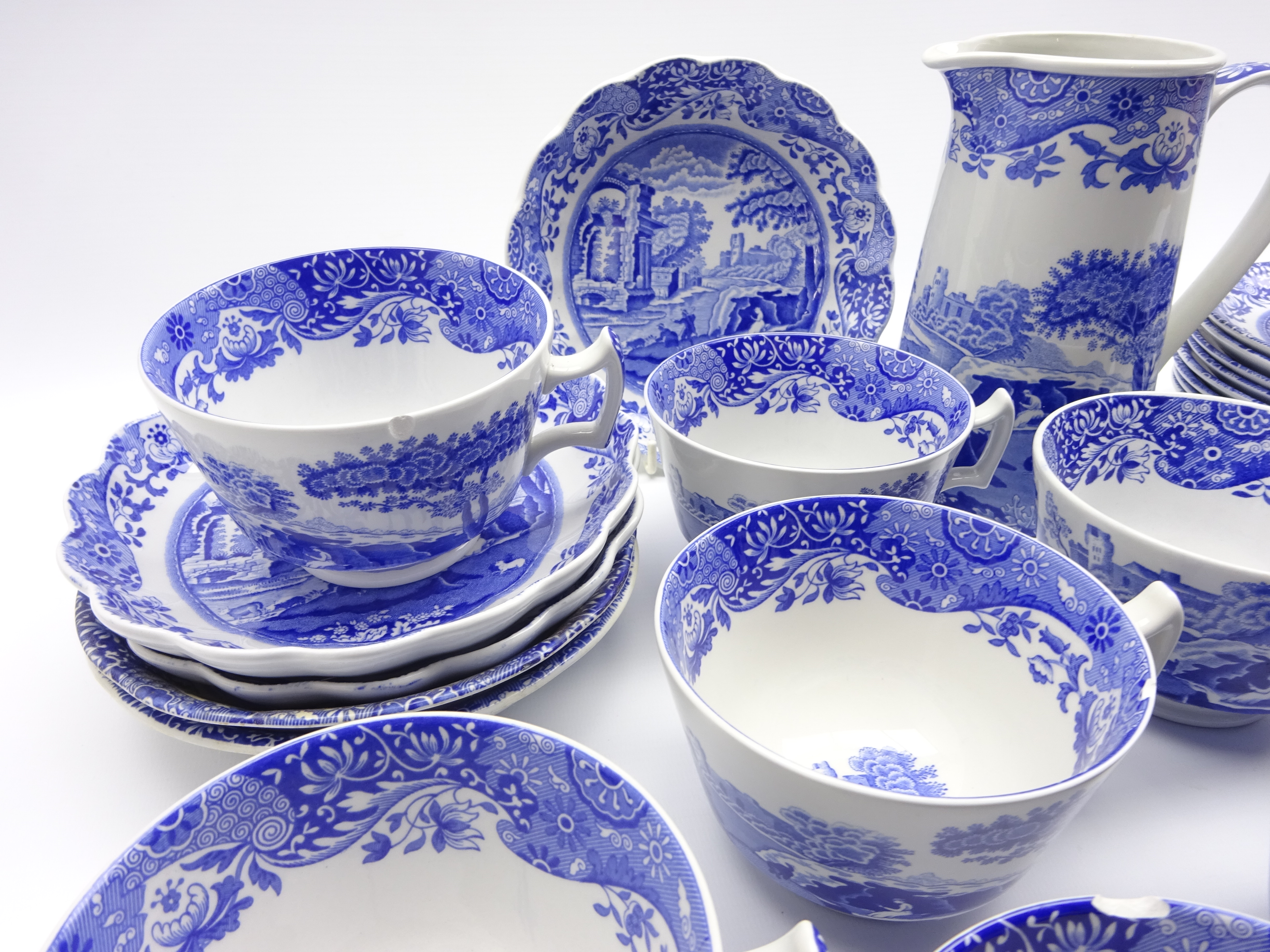 Nine Spode Italian pattern breakfast cups and saucers, butter dish and cover, toast rack, milk jug, - Image 3 of 3