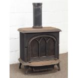 Stovax - 'Huntingdon' heavy cast iron wood and multi-fuel burning stove, Gothic tracery style door,