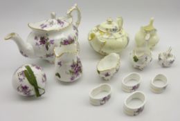 Hammersley Victorian Violets pattern teapot, 4 napkin holders, 2 cream jugs etc,