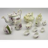 Hammersley Victorian Violets pattern teapot, 4 napkin holders, 2 cream jugs etc,