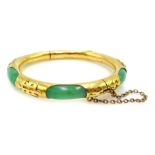 19th century Chinese gold and jade hinged bangle,